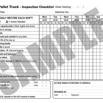 Pre start Daily Inspection Checklist for Hand Pallet Trucks