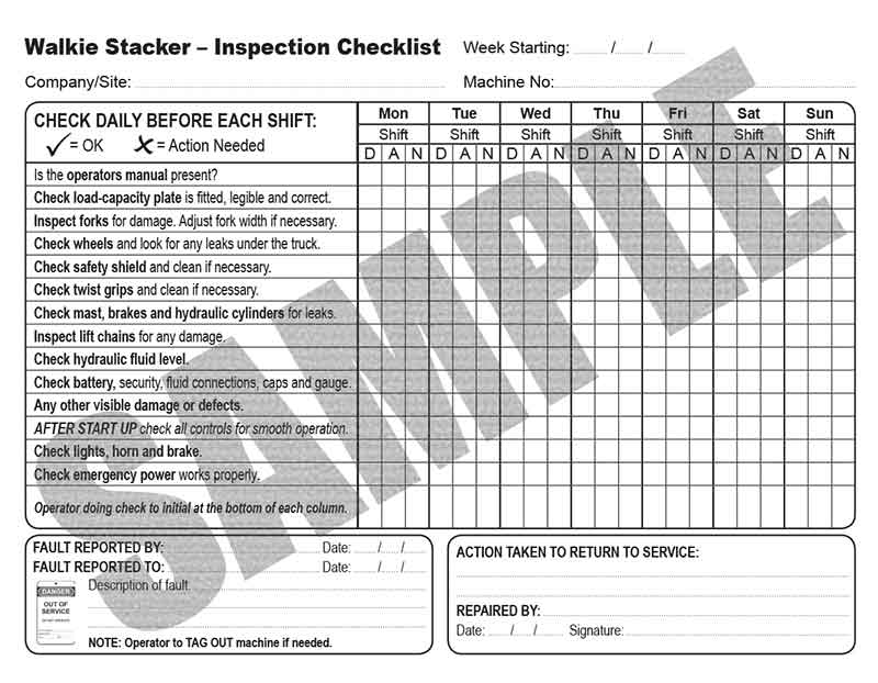 Pre start Daily Inspection Checklist for Reach Stacker Forklift ...